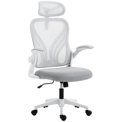 HOMCOM Ergonomic Office Chair with Foldable Backrest, 2D Headrest - Light Grey 