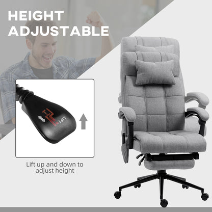 Vinsetto Office Chair, 6 Point Massage Desk Chair, Computer Chair with Footrest & Head Pillow, 360\'c2\'b0 Swivel Recliner Chair for Home Office, Grey