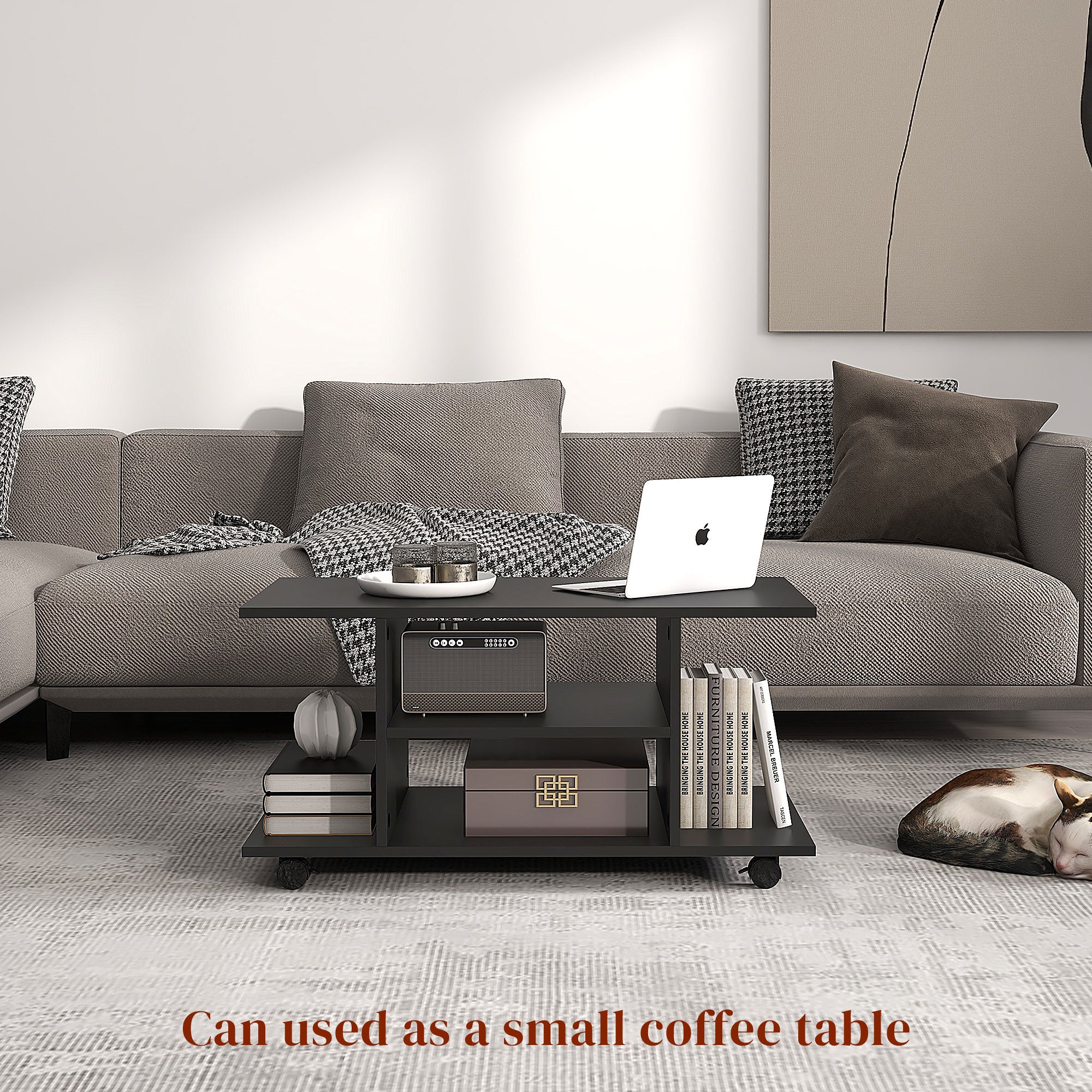 HOMCOM Modern TV Cabinet Stand Storage Shelves Table Mobile Bedroom Furniture Bookshelf Bookcase Black 