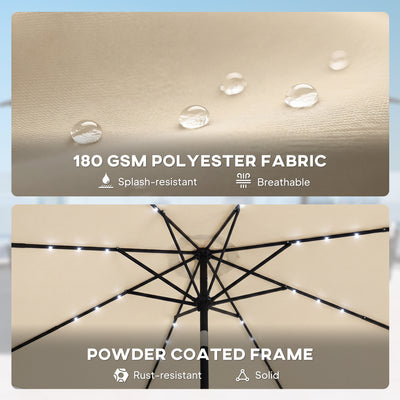 Outsunny 2.6 m Garden Parasol Umbrella with LED Solar Light, Parasol Cover, Outdoor Market Patio Umbrella, Beige 