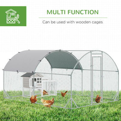 PawHut Walk In Chicken Run Galvanised Chicken Coop Hen Poultry House Cage Rabbit Hutch Pet Playpen Garden with Water-Resist Cover, 2.8 x 3.8 x 2m 