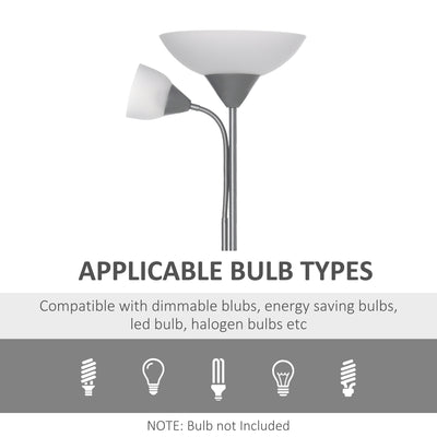HOMCOM Modern Floor Lamp, Uplighter 2-Light Tall Standing Lamp with Adjustable Heads,  for Living Room, Bedroom, Office 