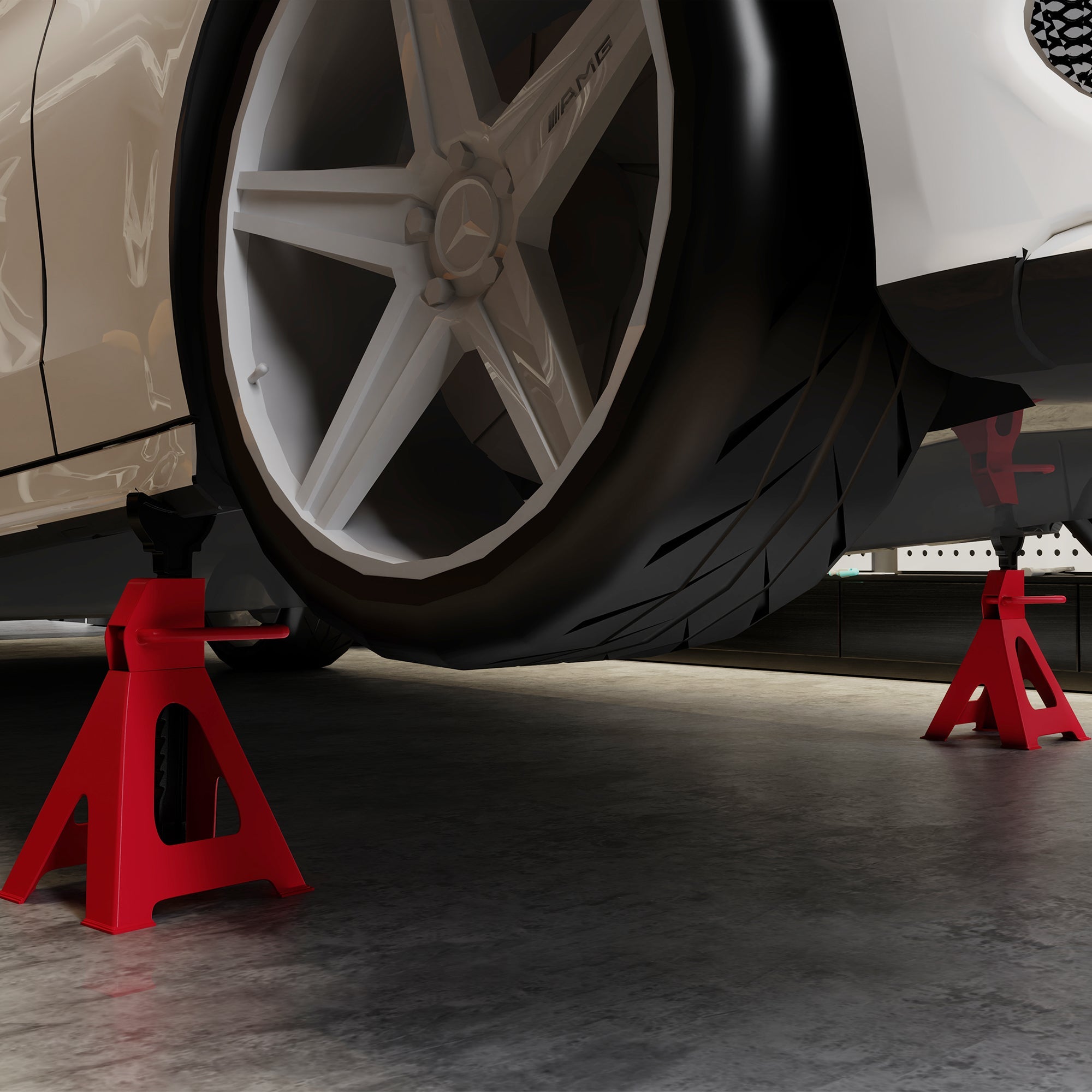 HOMCOM Axle Stands 3 Ton Car Jack Stands Pack of 2, 38.5-60 cm Height Adjustable Support Jack Stand, Heavy Duty Car Lift Tool for Vehicles, Caravans, Workshops, Garages, Red 