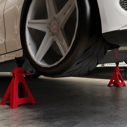 HOMCOM Axle Stands 3 Ton Car Jack Stands Pack of 2, 38.5-60 cm Height Adjustable Support Jack Stand, Heavy Duty Car Lift Tool for Vehicles, Caravans, Workshops, Garages, Red 