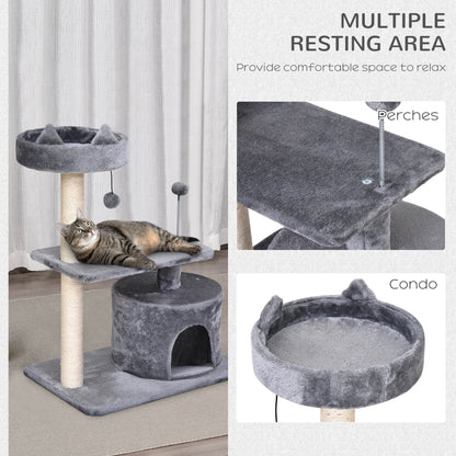 PawHut Cat Tree for Indoor Cats with Scratching Post Climbing Tower Kitty Activity Centre Condo Perch Jumping Platforms Grey 60L x 40W x 81H cm 