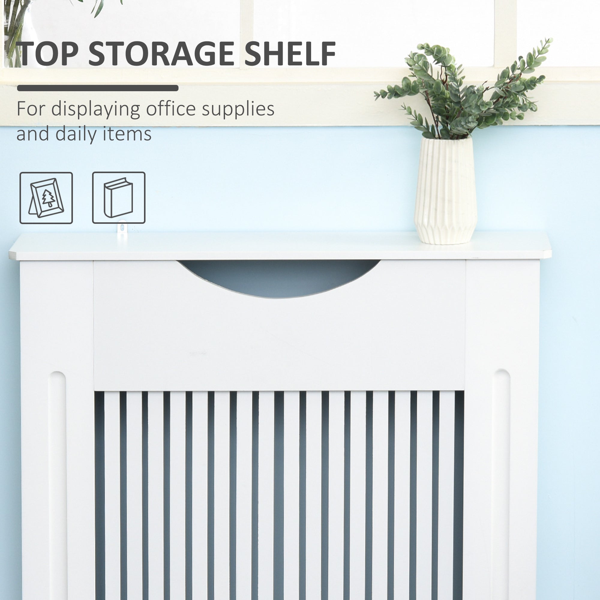 HOMCOM Painted MDF Radiator Cover Heater Cabinet Modern Slatted Home Furniture Living Room Bedroom Worktop White 82H x 78W x 19D 
