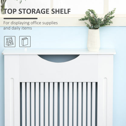 HOMCOM Painted MDF Radiator Cover Heater Cabinet Modern Slatted Home Furniture Living Room Bedroom Worktop White 82H x 78W x 19D 