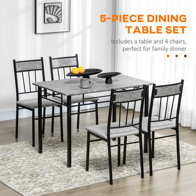 HOMCOM Five-Piece Marble Effect Dining Table Set - Grey/Black 