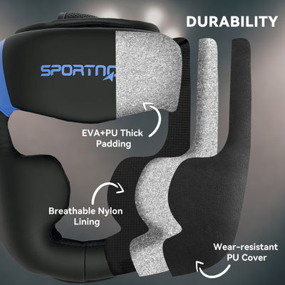 SPORTNOW Boxing Headguard, Boxing Headgear Helmet with Adjustable Strap for Full Face Protection for Kickboxing Sparring Martial Arts Karate Taekwondo, Blue 