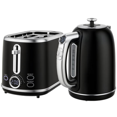 HOMCOM Polished Retro 40-100°C Kettle and Toaster Set - Black 