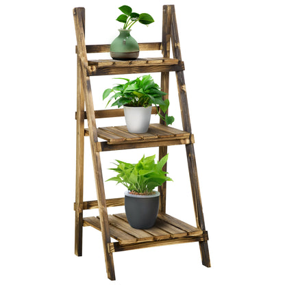 Outsunny Wooden Folding Flower Pot Stand 3 Tier Garden Planter Display Ladder Gardener Storage Shelves Rack Herb Holder (40L x 37W x 93H cm) 