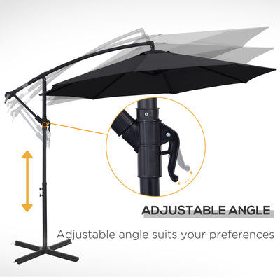Outsunny 2.45m Overhanging Cantilever Parasol, with Cross Base - Black 