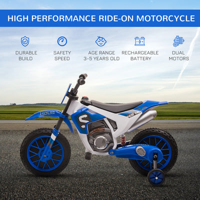 HOMCOM 12V Kids Electric Motorcycle Ride-On, with Training Wheels, for Ages 3-6 Years - Blue 