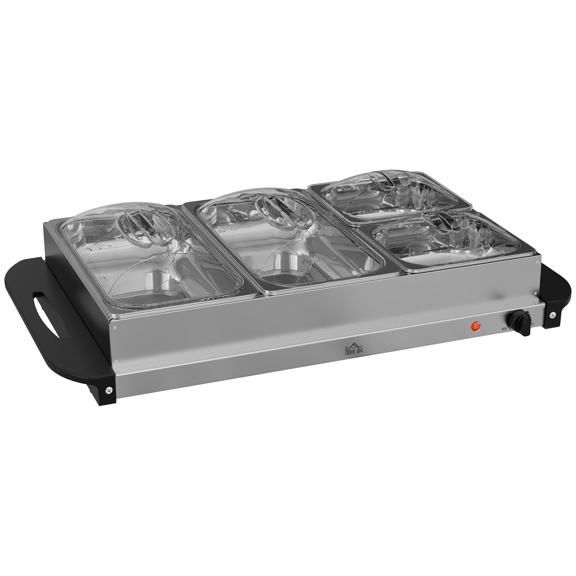 HOMCOM 4 Tray Electric Food Warmer Buffet Server with Warming Plate, Cool Touch Handles, Adjustable Temperature, 300W, 2 x 2.4L and 2 x 1L Pans 