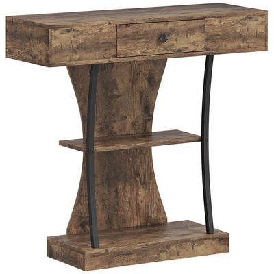 HOMCOM Console Table, 3-Tier Industrial Hallway Table with Drawer, Storage Shelves, 91 x 32 x 87 cm, Rustic Brown 
