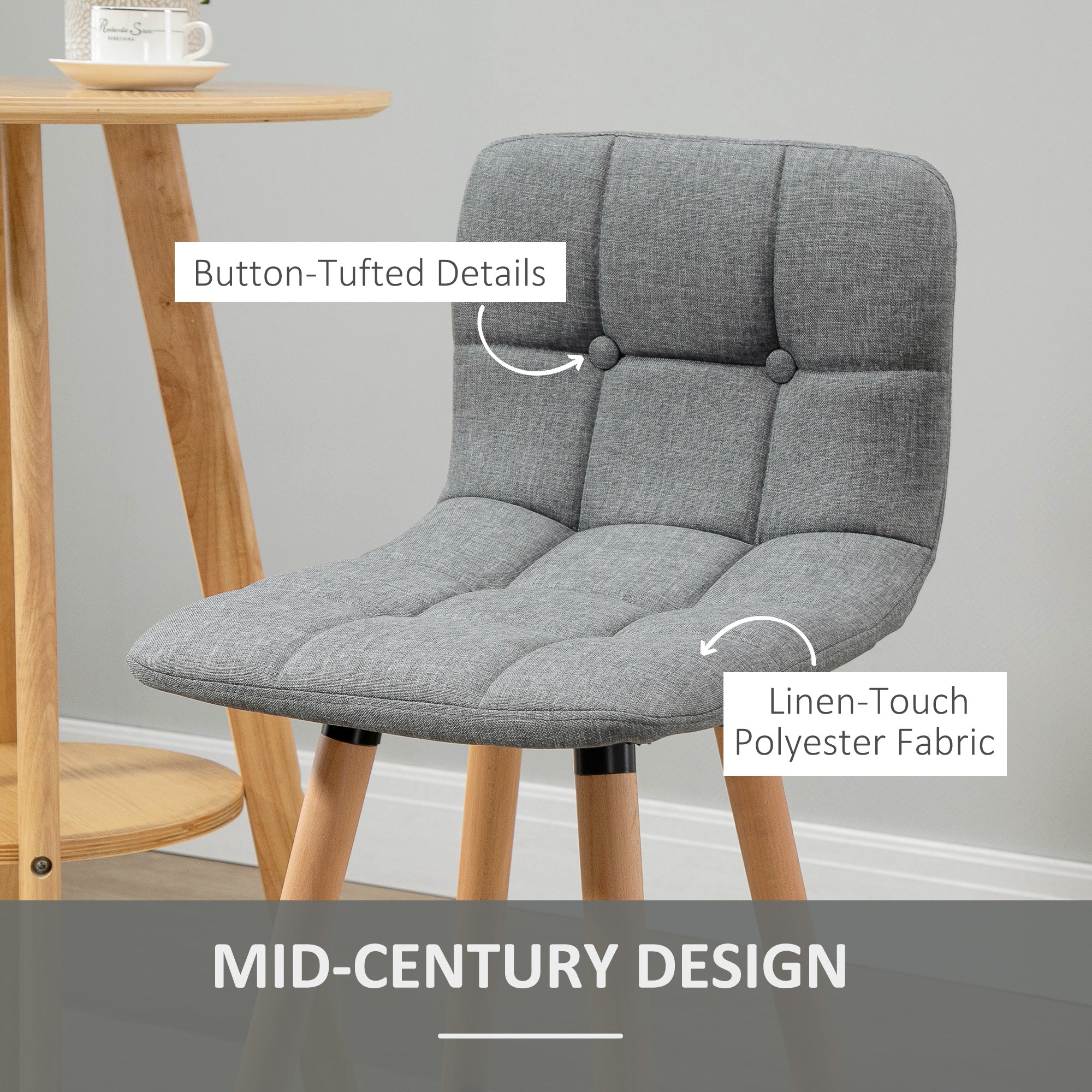 HOMCOM Bar stool Set of 2 Armless Button-Tufted Counter Height Bar Chairs with Wood Legs & Footrest, Grey 