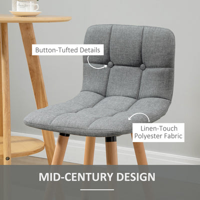 HOMCOM Bar stool Set of 2 Armless Button-Tufted Counter Height Bar Chairs with Wood Legs & Footrest, Grey 