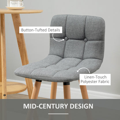 HOMCOM Bar stool Set of 2 Armless Button-Tufted Counter Height Bar Chairs with Wood Legs & Footrest, Grey 