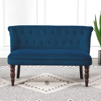 HOMCOM Velvet 2 Seater Sofa, Button Tufted Wingback Loveseat with Rubber Wood Legs for Living Room, Bedroom, Dark Blue 