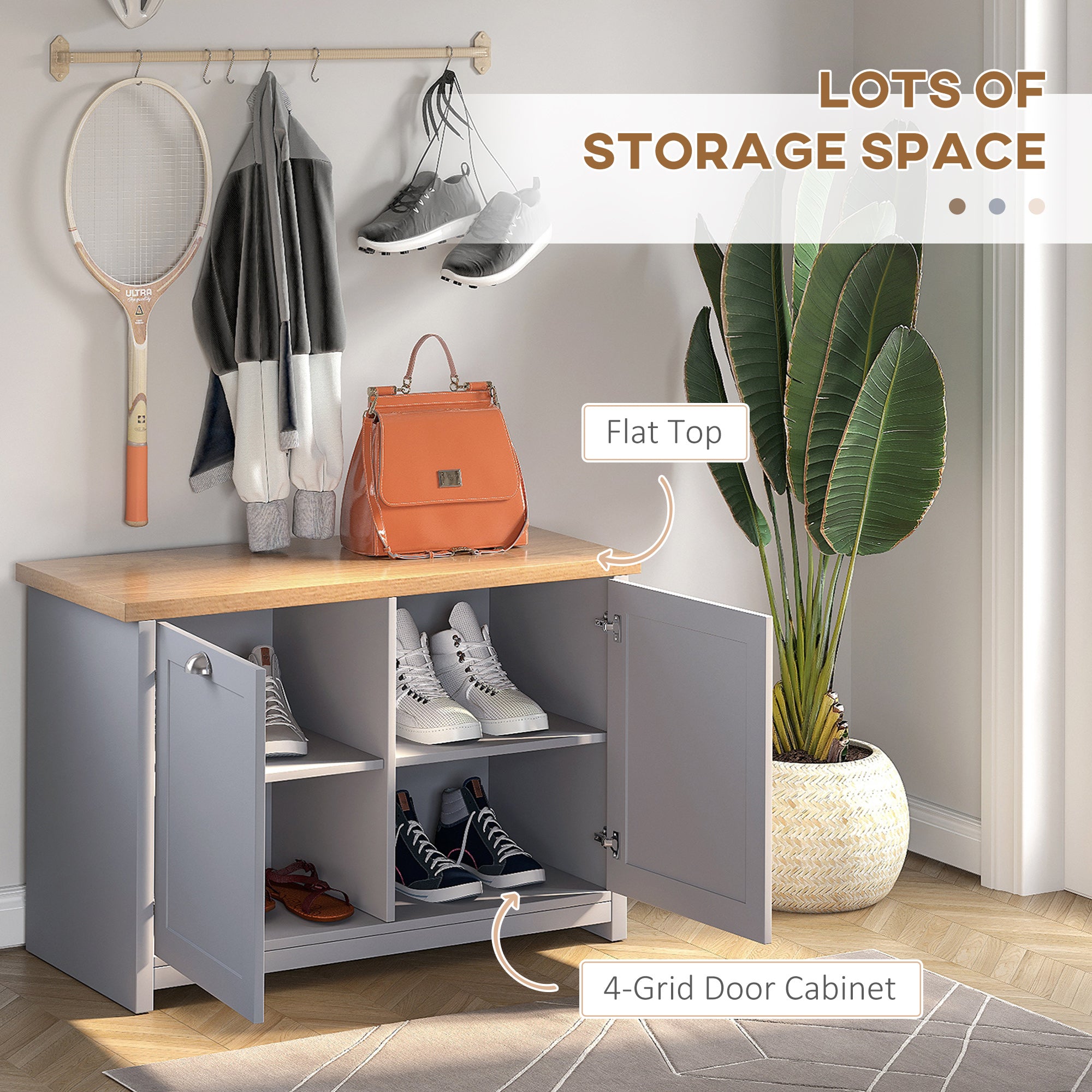 HOMCOM Shoe Cabinet, Modern Shoe Bench with 2 Doors for Hallway, Entryway, Grey 