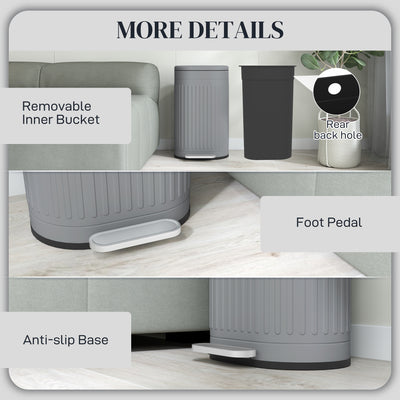 HOMCOM 30L Metal Kitchen Bin, with Soft-Close Lid - Grey 