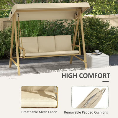 Outsunny Three-Seat Garden Swing Chair, with Adjustable Canopy - Beige 