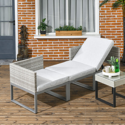 Outsunny 3-in-1 Rattan Bistro Set, Wicker Garden Furniture Set with 2-level Rising Table, Adjustable 3-seater Sofa Lounger with Washable Cushions for Outdoor, Patio, Balcony, Grey 