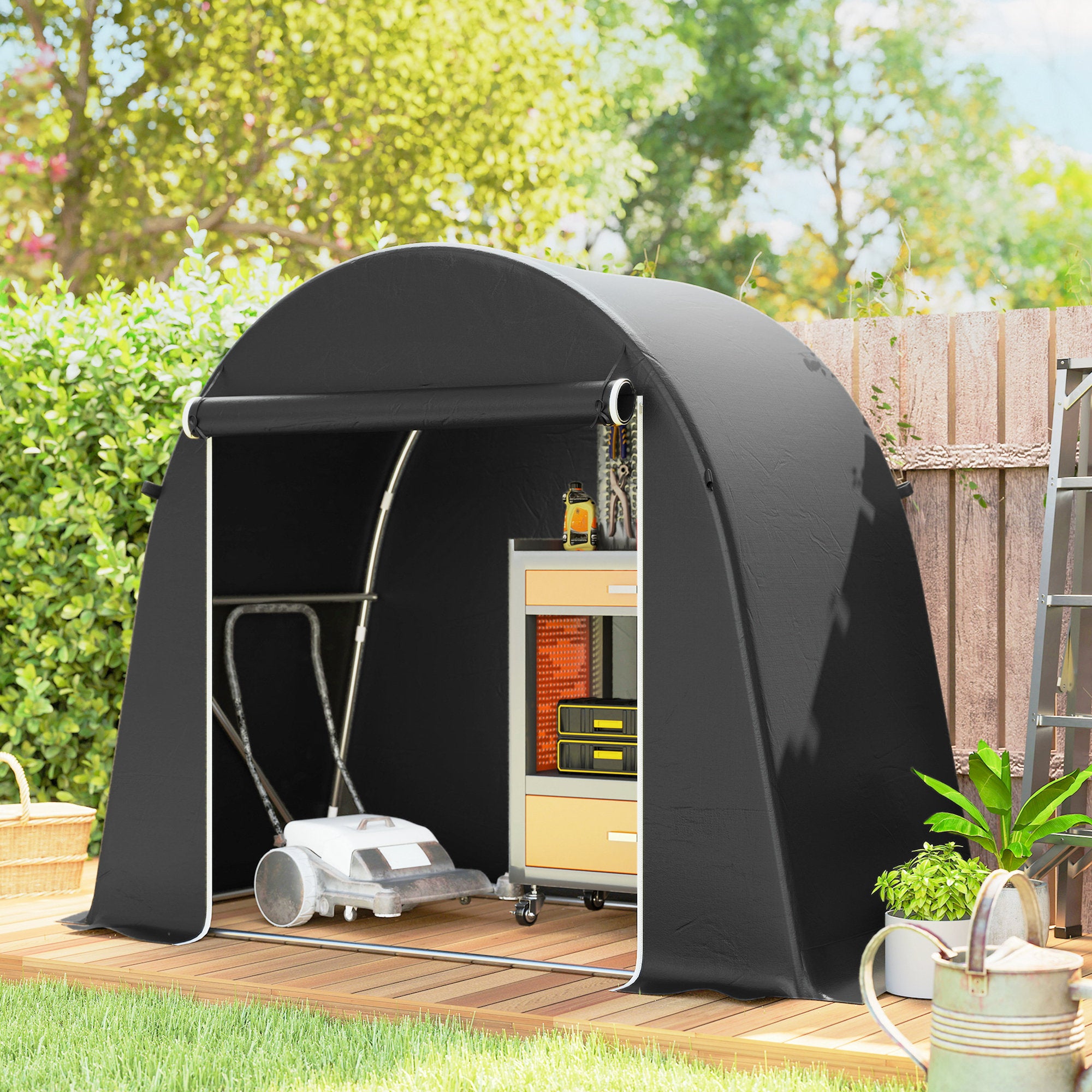 Outsunny 8 x 4 ft Garden Storage Tent, Waterproof Bike Tent with Roll-up Zipper Door and Galvanised Metal Frame, Dark Grey 