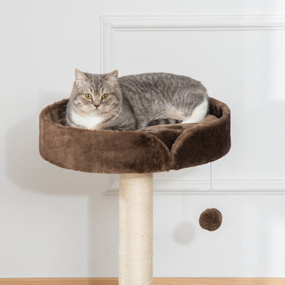 PawHut Small Cat Tree for Indoor Cats with Sisal Scratching Post Kitten Bed Cushion Ball Toy, Brown, 45x45x70 cm 