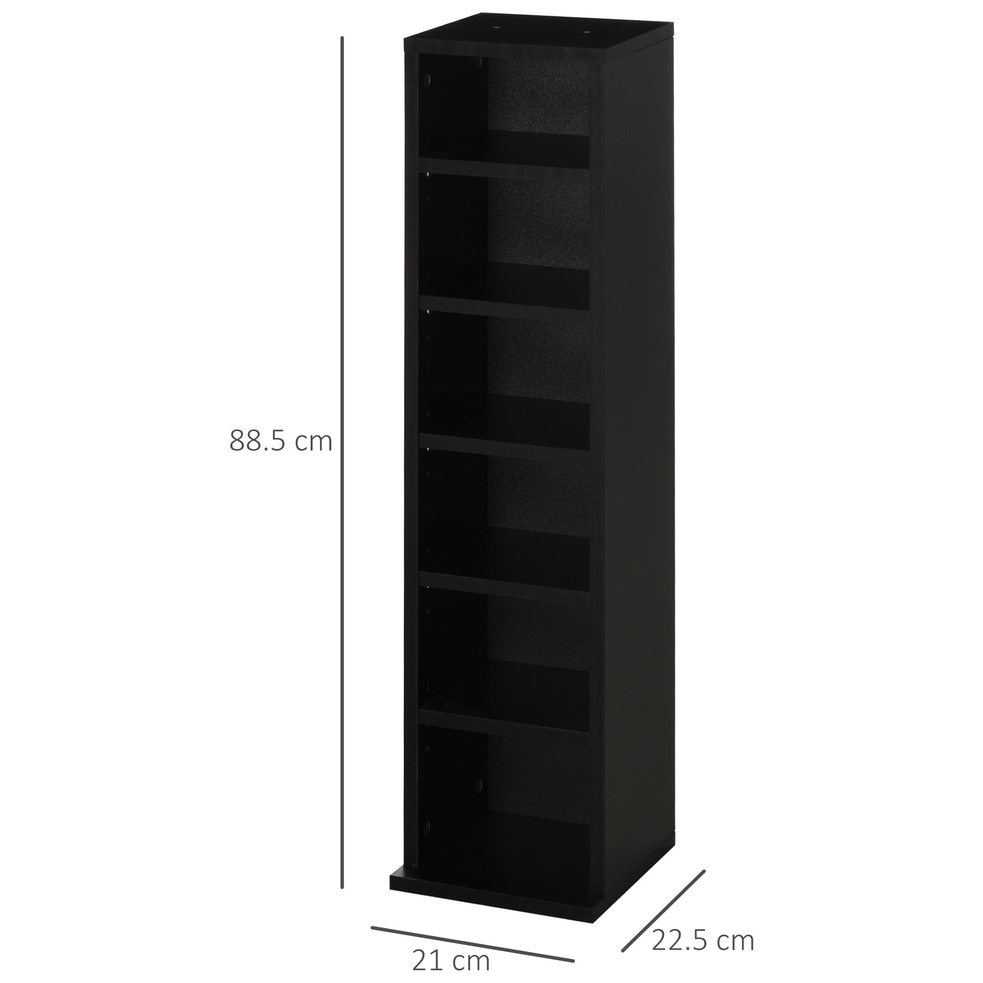 HOMCOM 204 CD Media Display Shelf Unit Set of 2 Blu-Ray Tower Rack w/ Adjustable Shelves Bookcase Storage Organiser, Black 