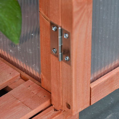 Outsunny Garden Cold Frame Polycarbonate Greenhouse with Adjustable Shelves, Double Doors, Openable Top Covers, Grow House for Flower Vegetable Plants, 80 x 47 x 138cm, Orange 