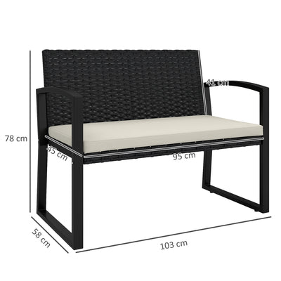 Outsunny Two-Seater Rattan Garden Bench - Beige/Black 