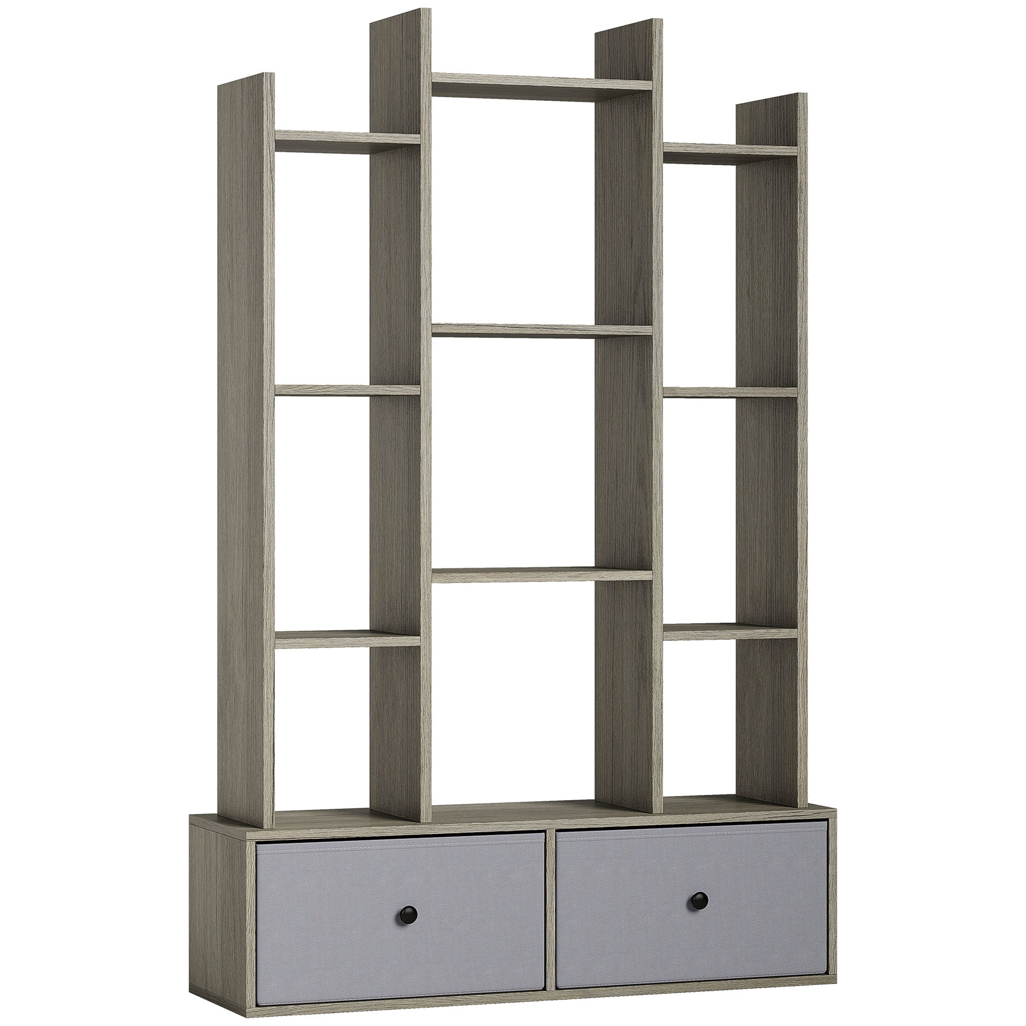 HOMCOM 12 Shelf Storage Unit, with Drawers - Graphite Wood Effect 