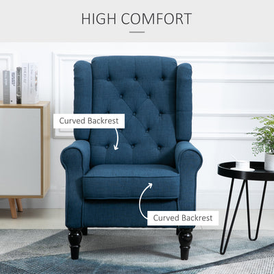 HOMCOM Wingback Accent Chair, Retro Upholstered Button Tufted Occasional Chair for Living Room and Bedroom, Blue 