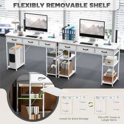HOMCOM 120cm Computer Desk with Power Outlets, Office Desk Study Table with 3 Fabric Drawers and 4 Storage Shelves, White 