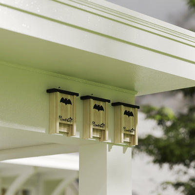 PawHut 3PCs Wooden Bat Boxes, Bat Houses Designed to Attract Bats & Easy to Hang for Outdoor, Garden, Farm, 18 x 6 x 22.5 cm 