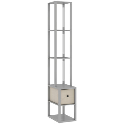 HOMCOM Floor Lamp with Shelves, LED Column Modern Standing Lamp with Fabric Drawer, Adjustable Brightness, Foot Switch for Living Room, Bedroom, Office, Grey 