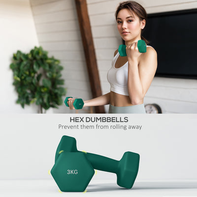 SPORTNOW Dumbbells Set with Carry Storage Rack, Set of 6 Weights for Home Gym Kettlebell Training Weight Lifting Exercise, 2 x 1kg, 2 x 2kg, 2 x 3kg 