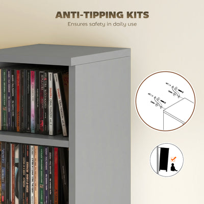 HOMCOM Set of 2 CD Media Display Shelf Unit Tower Rack with Adjustable Shelves, Light Grey 