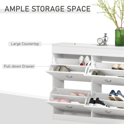 HOMCOM Shoe Cabinet with 4 Flip Drawers Wood Tipping Bucket Narrow Storage Cupboard with Adjustable Shelf Hall Organizer for Entrance Foyer White 