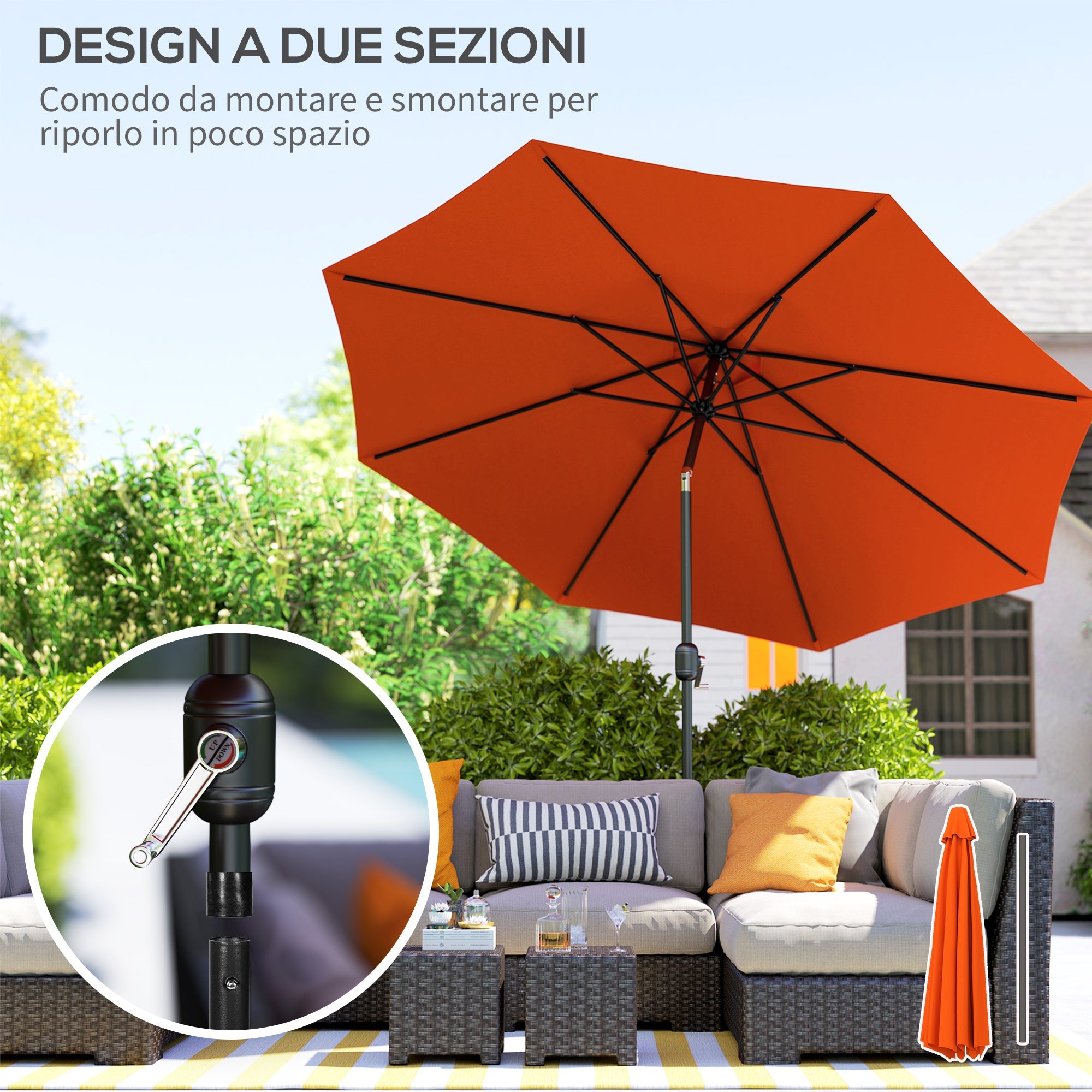 Outsunny 3(m) Garden Parasol Umbrellas, Outdoor Sun Shade with 8 Ribs, Tilt and Crank Handle for Balcony, Bench, Garden, Orange 