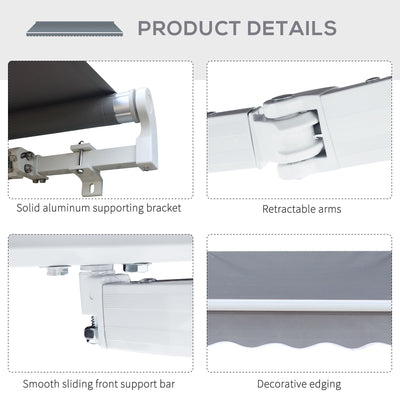 Outsunny 3 x 2.5m Manual Awning Canopy Sun Shade Shelter Retractable for Garden Grey 
