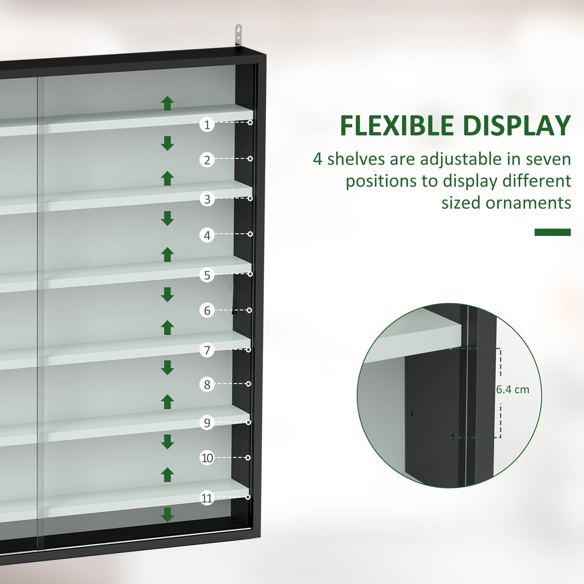 HOMCOM Six Shelf Display Cabinet, with Glass Doors - Black and White 