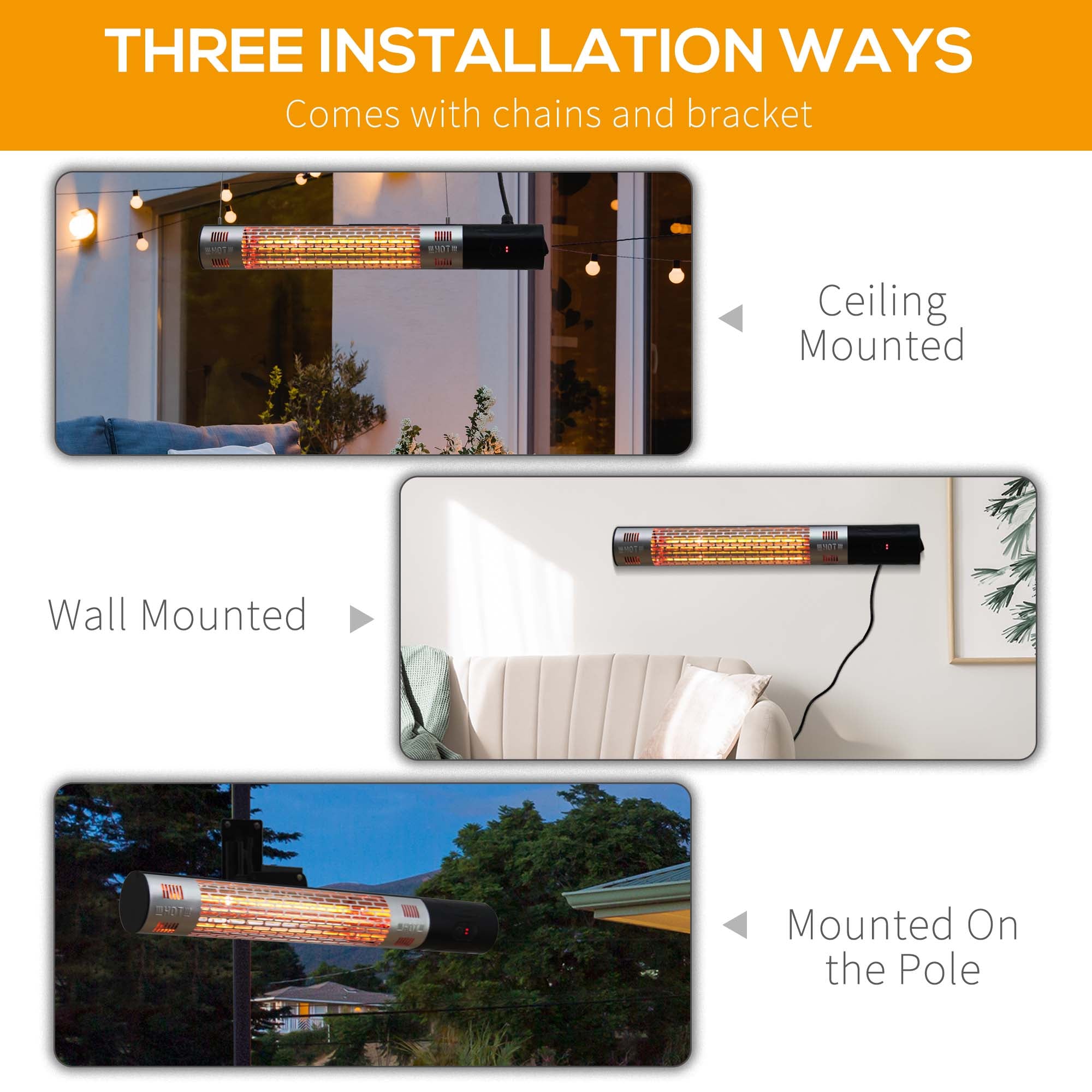Outsunny Outdoor Patio Garden Warmer 1500W Wall Mounted Electric Infrared Halogen Heater with Remote Control Black 