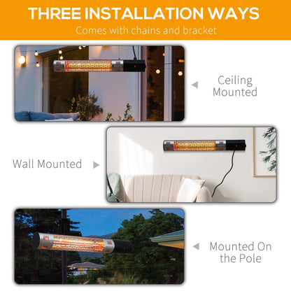 Outsunny Outdoor Patio Garden Warmer 1500W Wall Mounted Electric Infrared Halogen Heater with Remote Control Black 