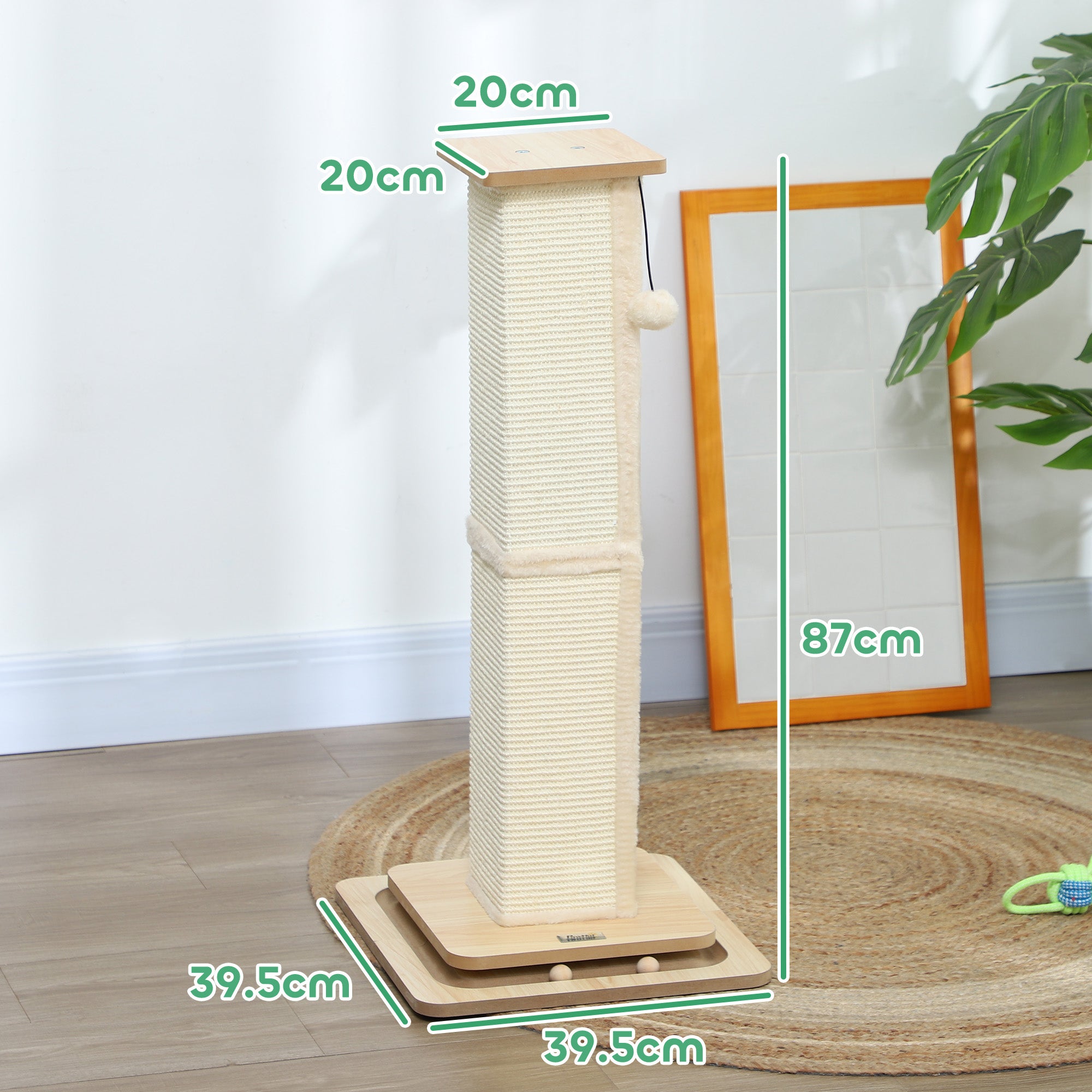 PawHut 3-in-1 Cat Scratching Post, 87cm Cat Scratcher w/ Track Ball Toy, Oak Tone 