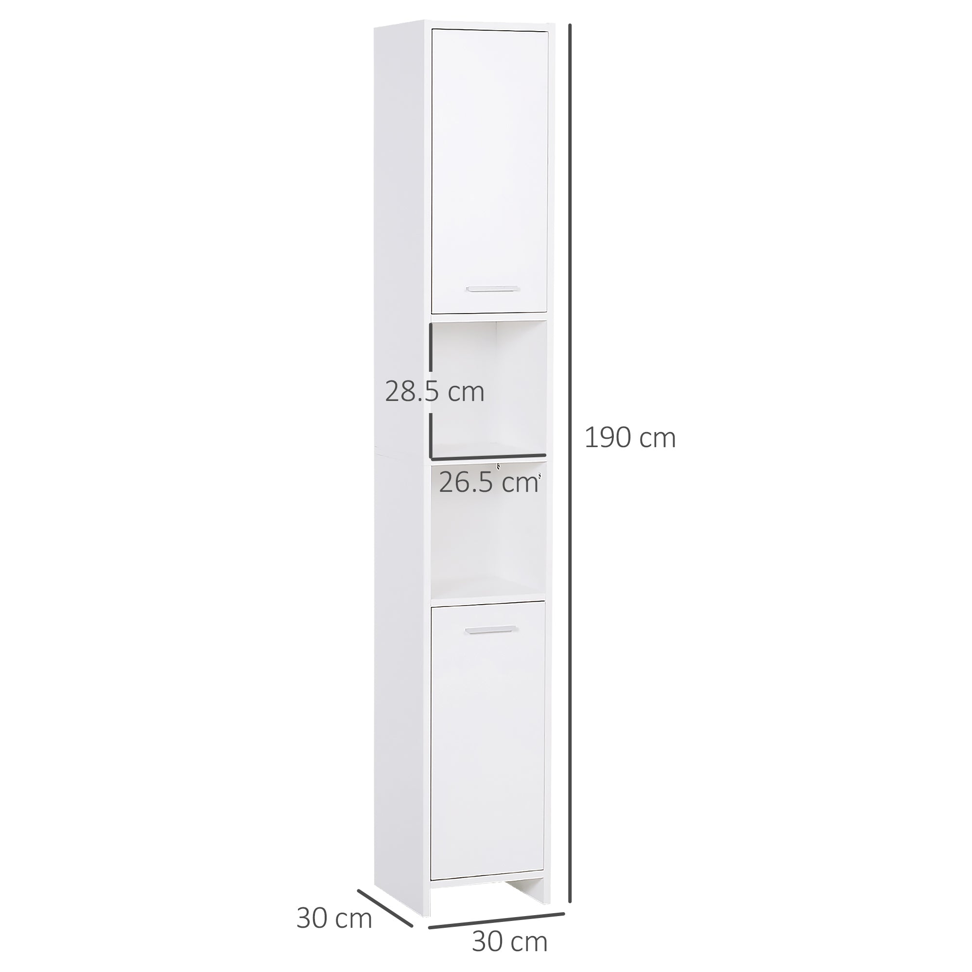 HOMCOM Bathroom Floor Storage Cabinet Slim Tallboy w/ Door Cupboard & Shelves For Living Room, Bedroom, Hallway White 