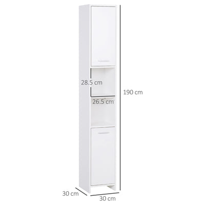HOMCOM Bathroom Floor Storage Cabinet Slim Tallboy w/ Door Cupboard & Shelves For Living Room, Bedroom, Hallway White 