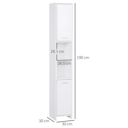HOMCOM Bathroom Floor Storage Cabinet Slim Tallboy w/ Door Cupboard & Shelves For Living Room, Bedroom, Hallway White 