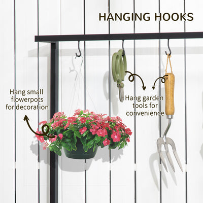 Outsunny 3 Tiered Plant Stand with Hanging Hooks, Flower Rack Shelf for Indoor Outdoor Porch Balcony Living Room Bedroom 
